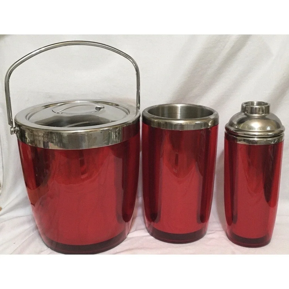 Bar Set Wine Chiller‎ Cocktail Shaker Ice Bucket Red Acrylic S.Steel Valentines